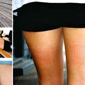 Obrázek 'Plates on benches leave ads on ladies legs'