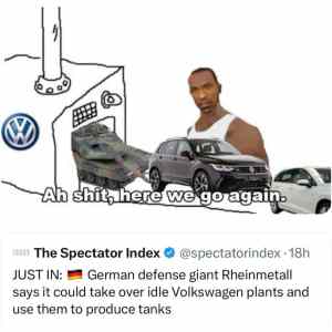 Obrázek 'Tank in VW factory meme'