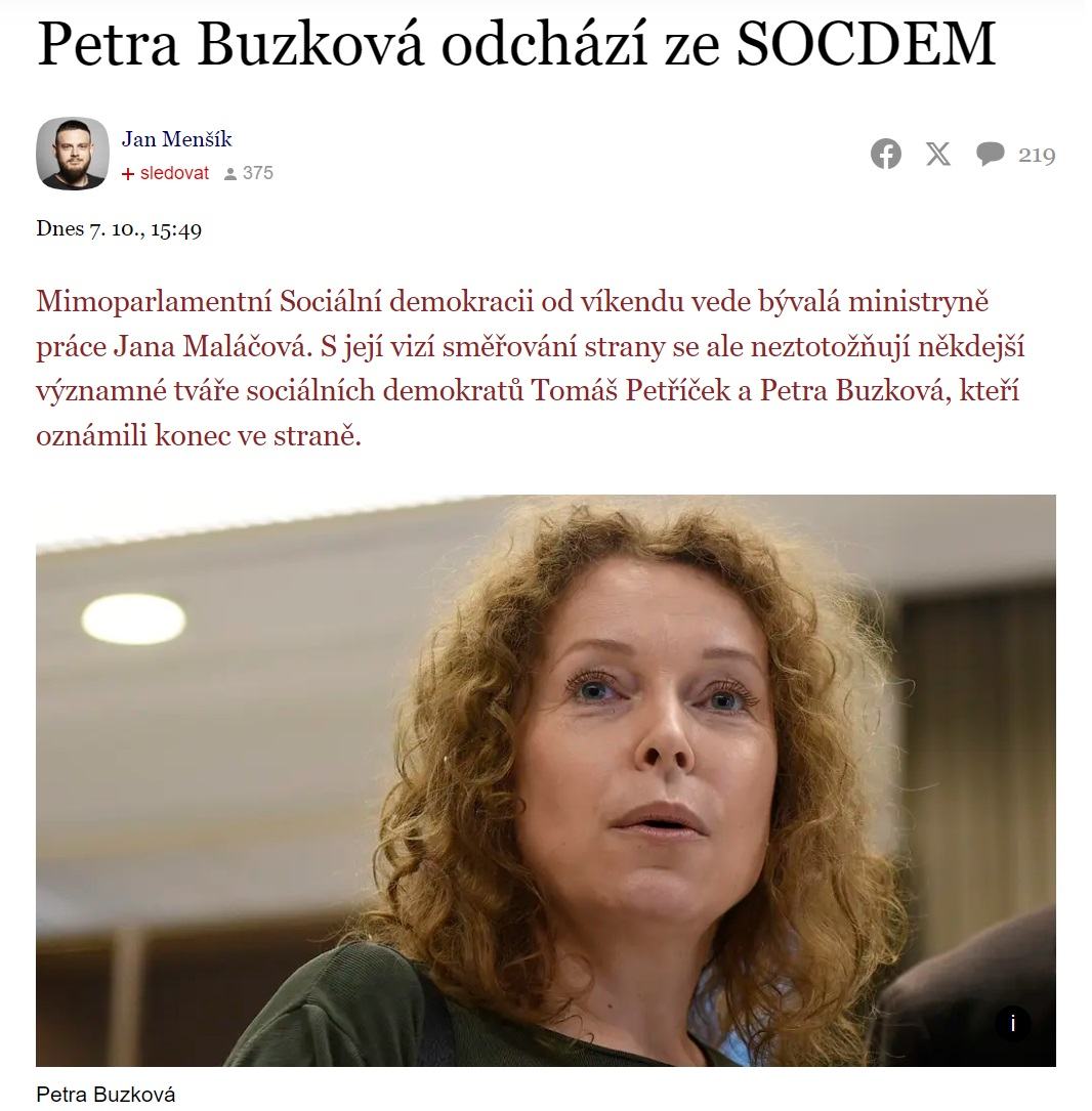 Obrázek Buzkova odchazi od socanu