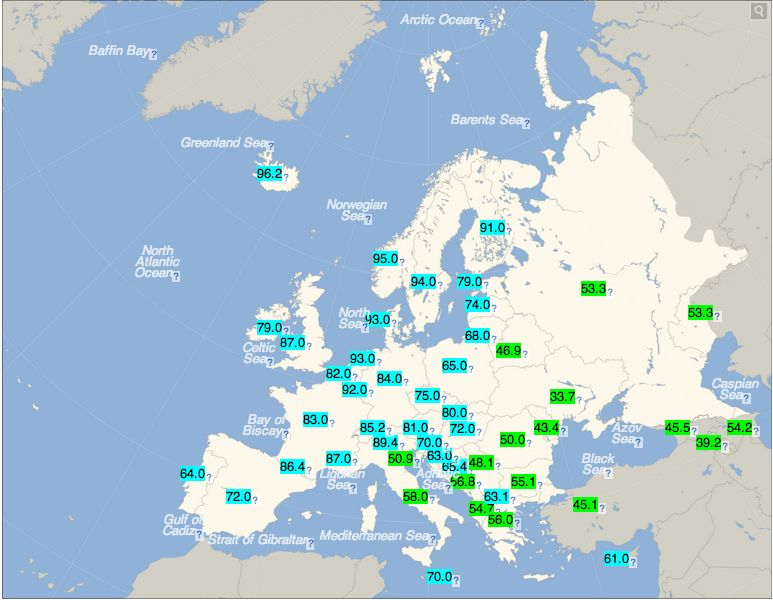 Obrázek Percentualny pocet pouzivatelov internetu v Europe