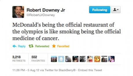 Obrázek Robert Downey tweets about the Olympics