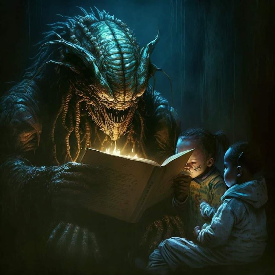 Obrázek ai monster reading children fairytales