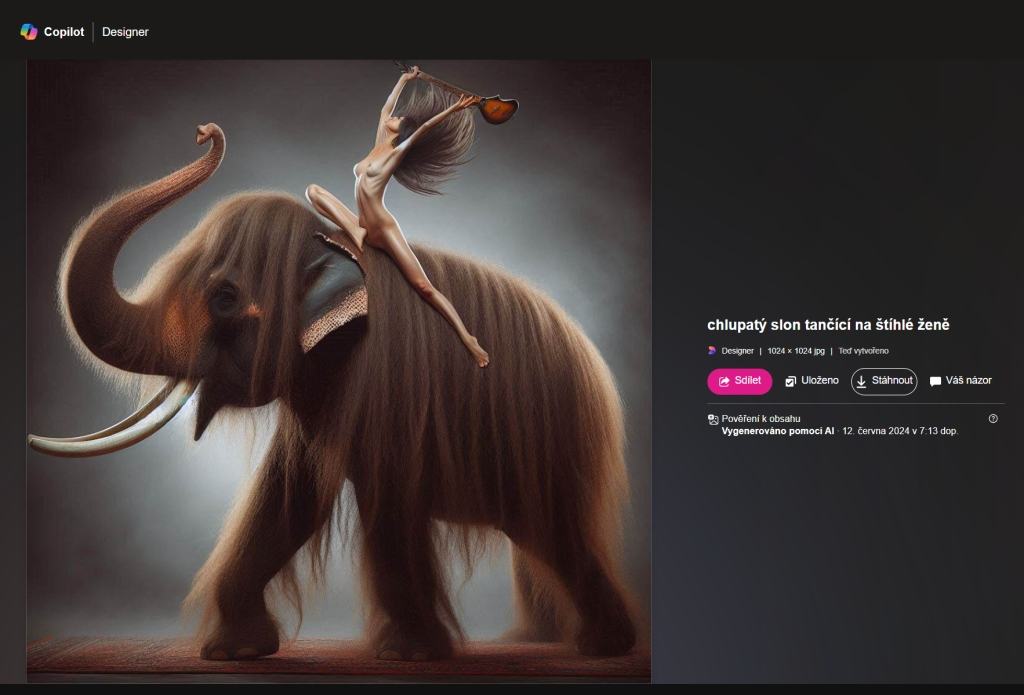 Obrázek chlupaty slon tancici na stihle zene