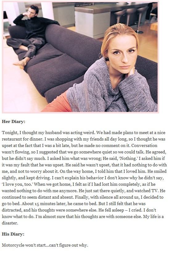 Obrázek her diary vs his diary