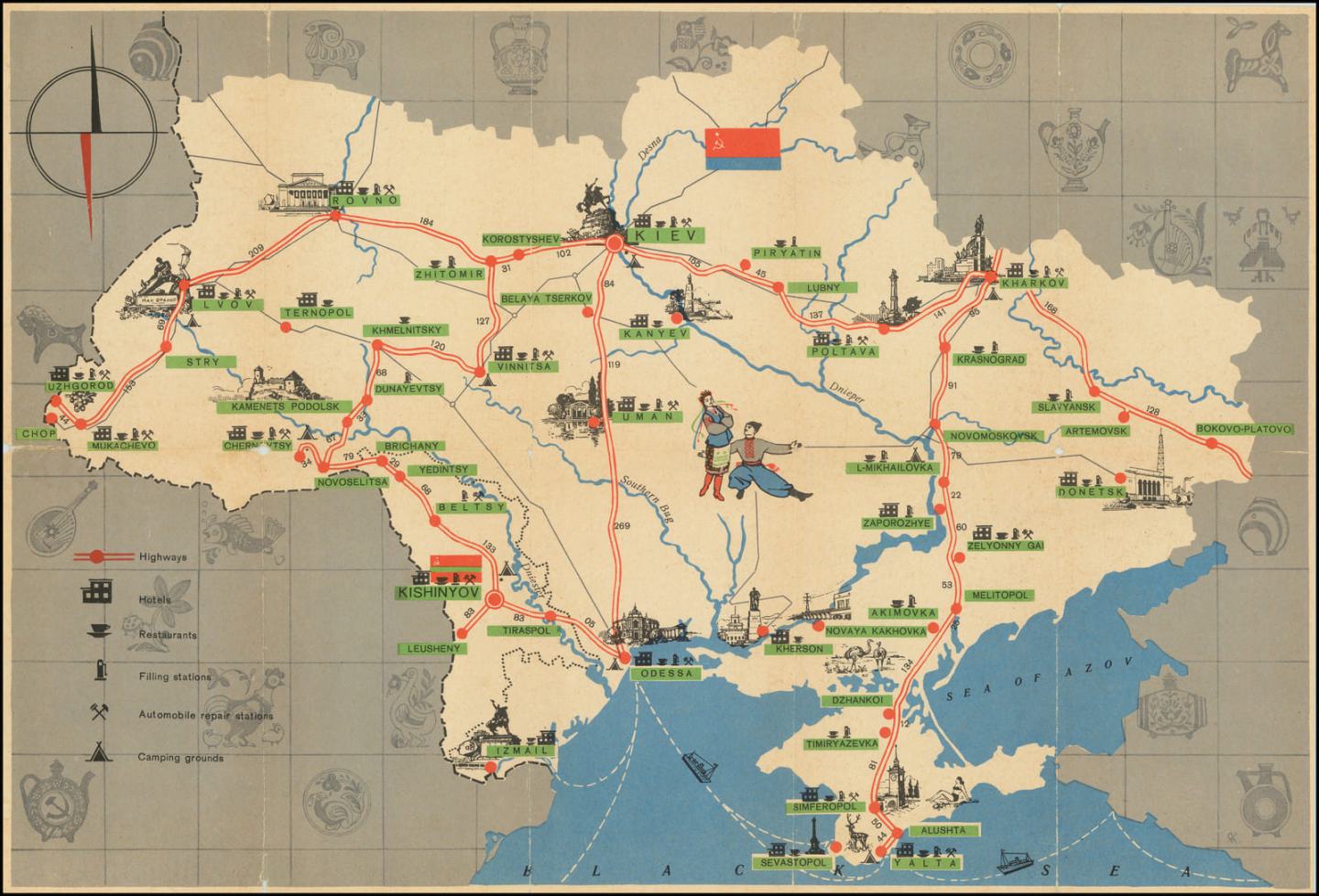 Obrázek ukrainska SSR turisticka mapa