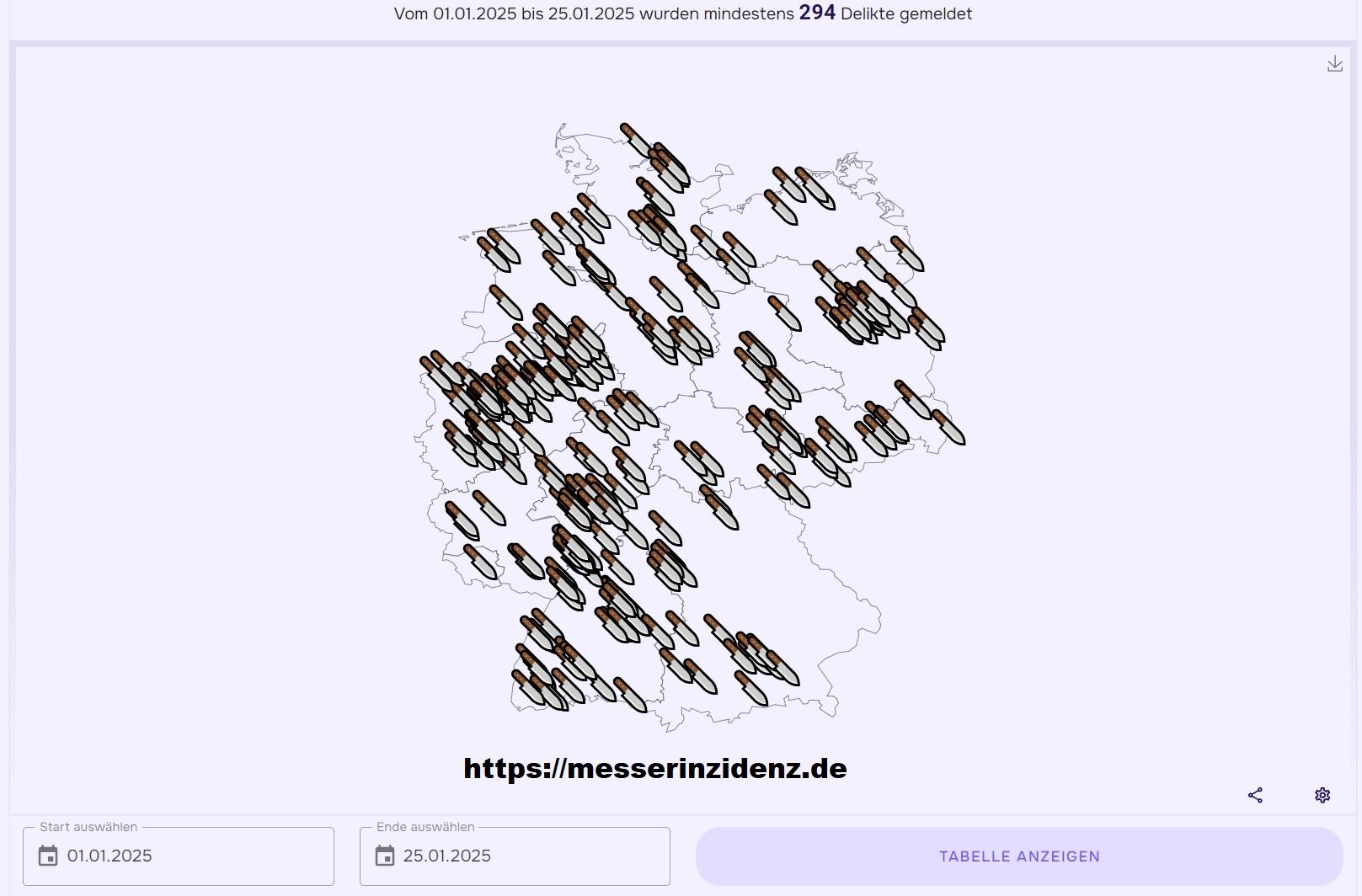 Obrázek utoky nozu za 25 dni ledna v nemecku